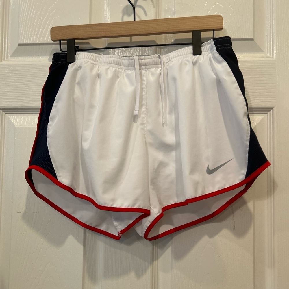 Nike Women’s Shorts with Built in Liner White with Red and Blue Details Size M